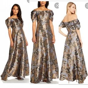 Adrianna Papell puff sleeve gown metallic floral